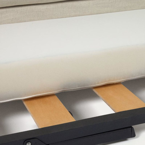 Sofá-cama Tanit branco, pernas de madeira de faia, acabamento natural 210