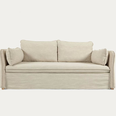 Sofá-cama Tanit branco, pernas de madeira de faia, acabamento natural 210 2