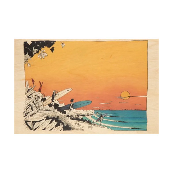CARTE DE VOEUX RIDE LETS GO SURFING BOIS