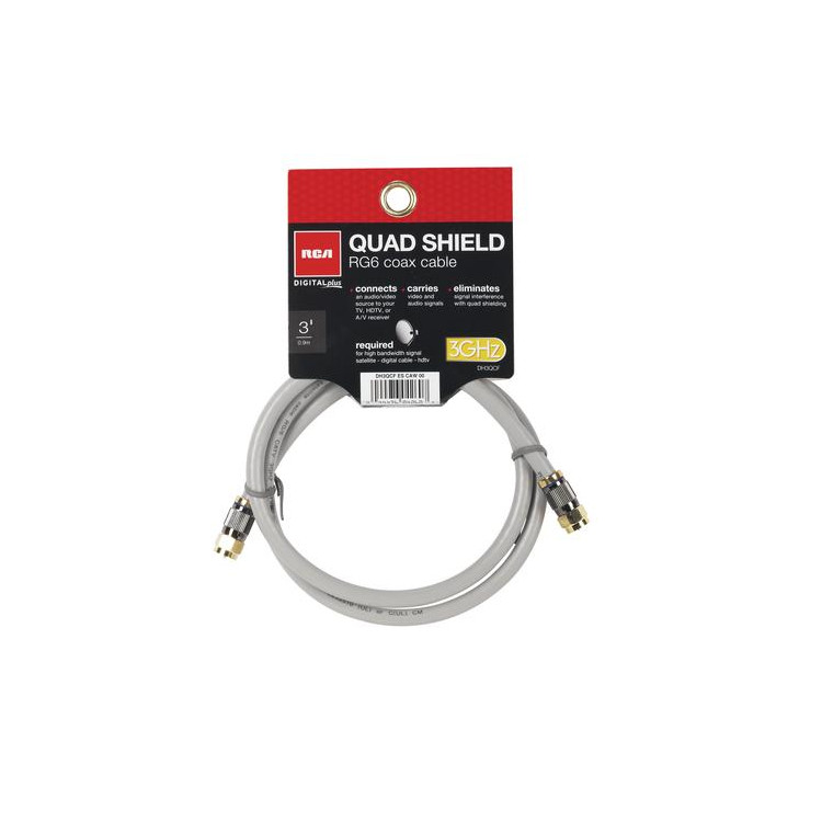 CABLE COAX RG6 QUAD SHIELD 3FT / 0.9M GRAY