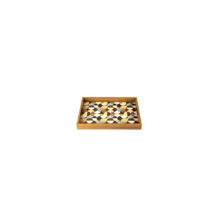 PLATEAU EN BOIS A MOTIFS ART DECO TURQUOISE