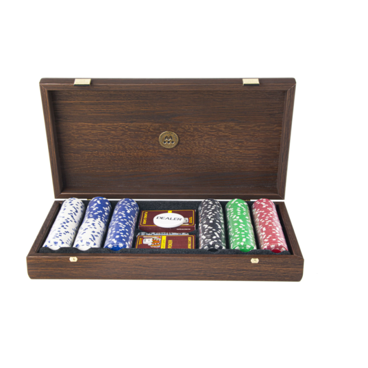 JEU DE POKER AVEC COFFRET EN NOYER BRUN