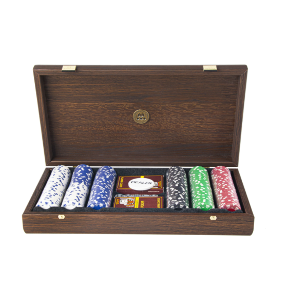 CONJUNTO DE PÓQUER COM CAIXA DE NOZ MARROM