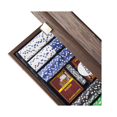 CONJUNTO DE PÓQUER COM CAIXA DE NOZ MARROM 2