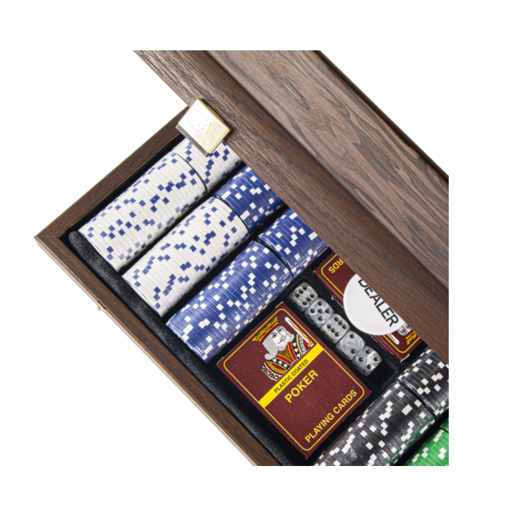 JEU DE POKER AVEC COFFRET EN NOYER BRUN
