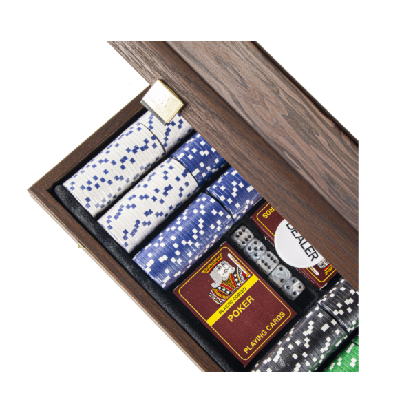 JEU DE POKER AVEC COFFRET EN NOYER BRUN