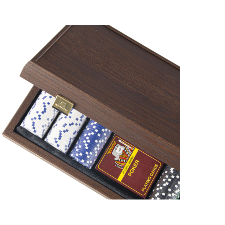 JEU DEPOKER AVEC COFFRET EN REPLIQUE DE NOYER BRUN