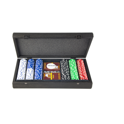 JOGO DE PÓQUER COM CAIXA DE RÉPLICA DE MADEIRA