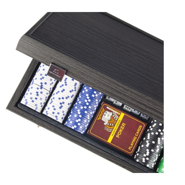 JEU DEPOKER AVEC COFFRET EN IMITATION BOIS NOIR