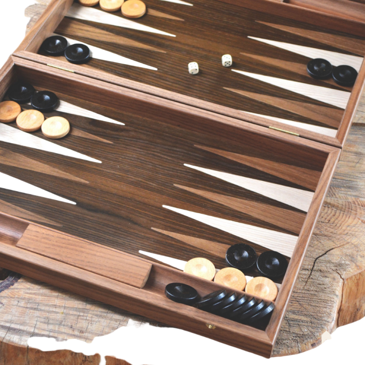 JEU BACKGAMMON EN NOYER NATUREL
