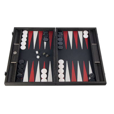 JOGO DE CROCODILO BACKGAMMON EM COURO PRETO