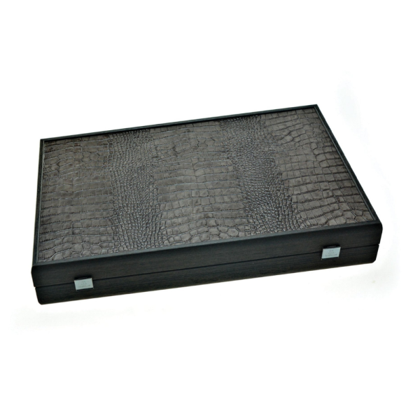 JEU BACKGAMMON CROCODILE EN CUIR NOIR