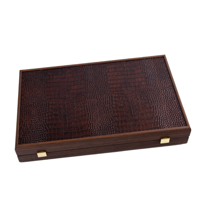 JOGO DE BACKGAMMON CROCODILO EM COURO MARROM