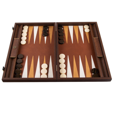 JOGO DE BACKGAMMON EM COURO DE MALHA MARROM