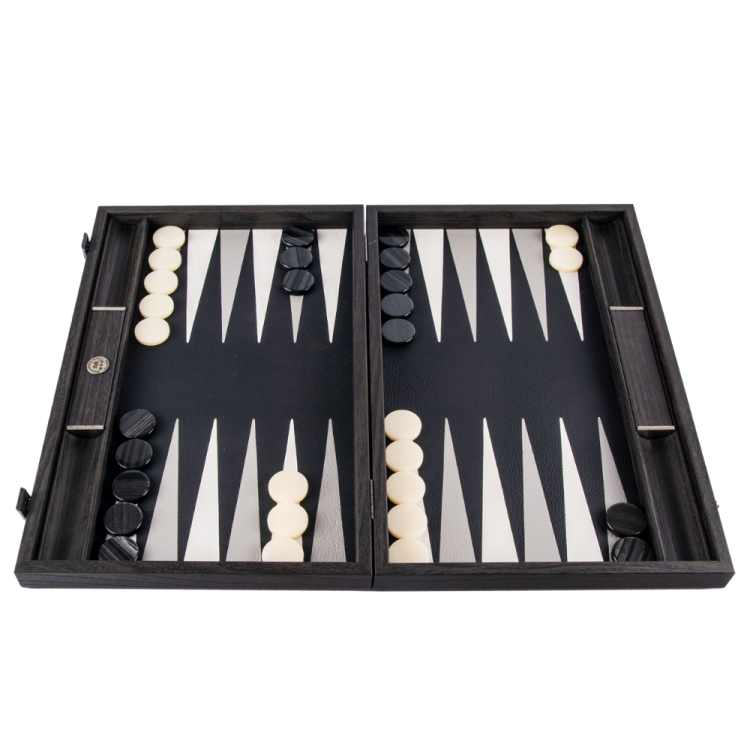 BLACK INCRUSTE FAUX COURO BACKGAMMON