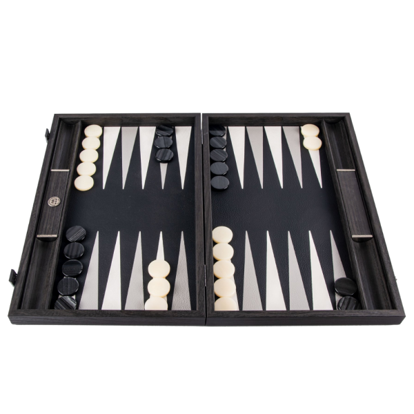 BLACK INCRUSTE FAUX COURO BACKGAMMON