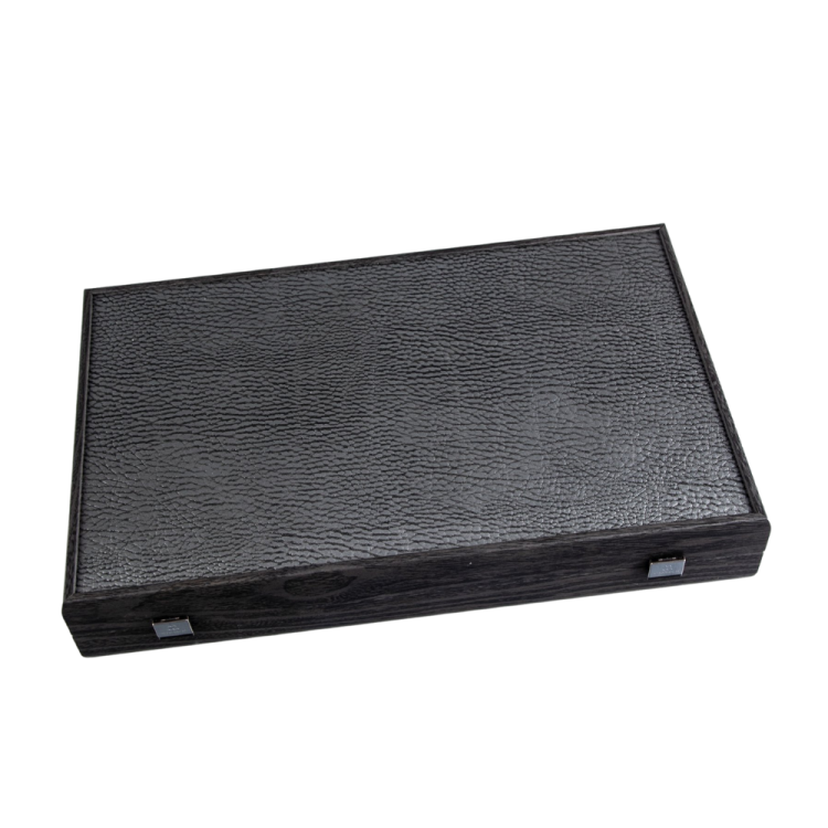BLACK INCRUSTE FAUX COURO BACKGAMMON