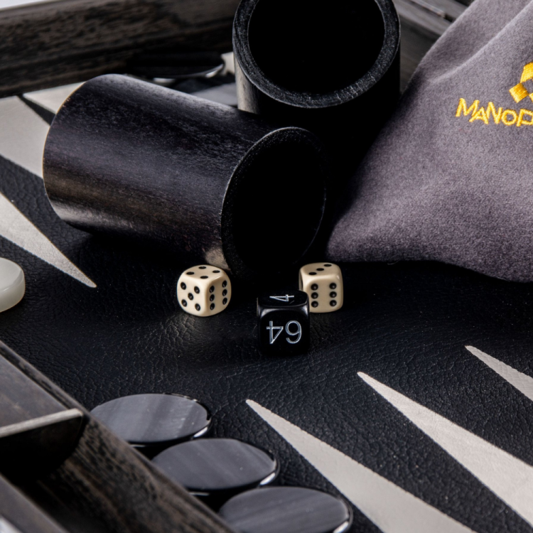 BLACK INCRUSTE FAUX COURO BACKGAMMON