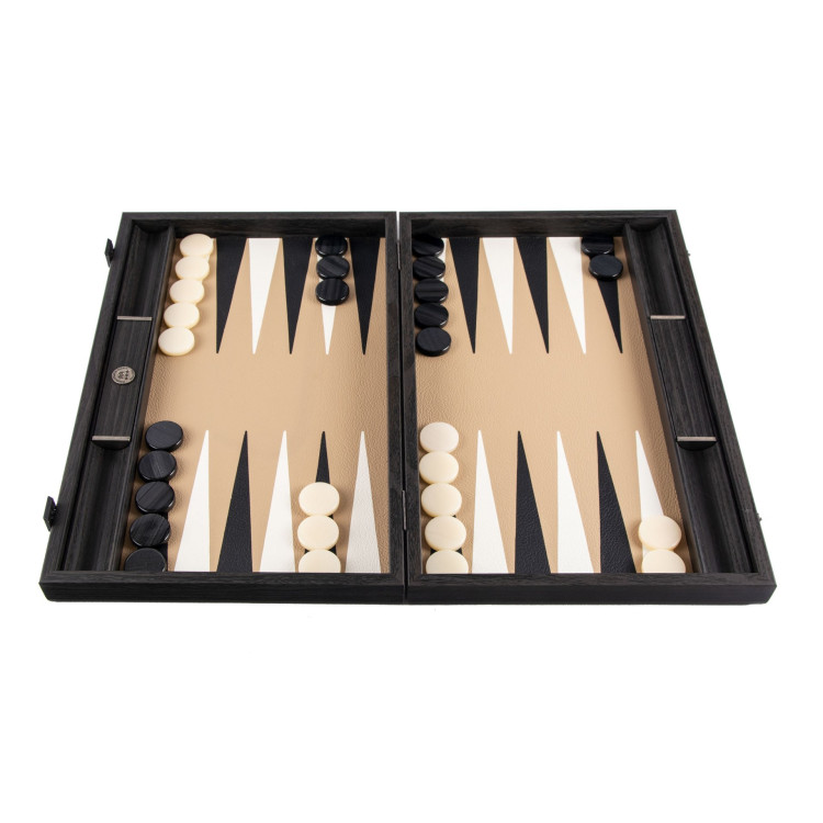FAUX-LEATHER BACKGAMMON GAME IN BROWN MOCHA