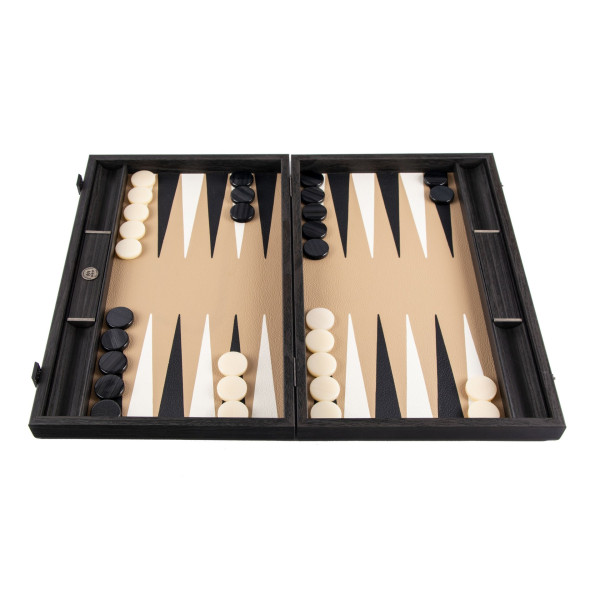 FAUX-LEATHER BACKGAMMON GAME IN BROWN MOCHA