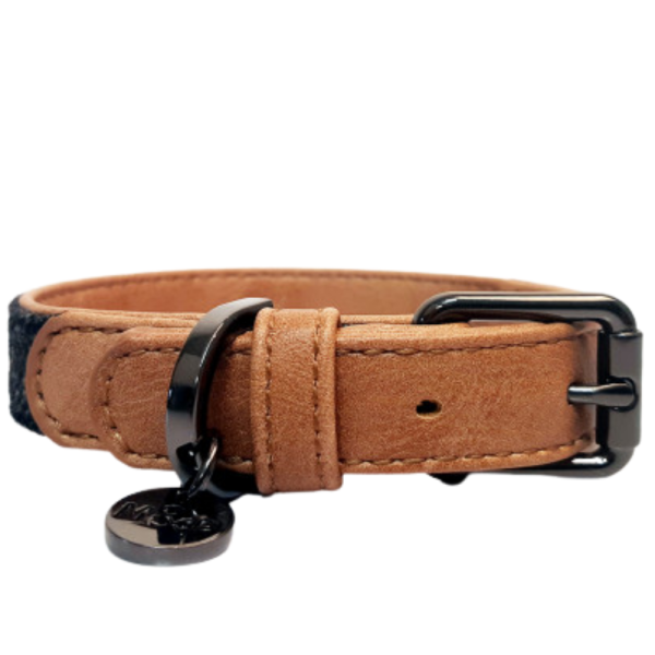 COLLIER ARCHIBALD POUR CHIEN 45X3 CM TWEED GRIS ET CAMEL