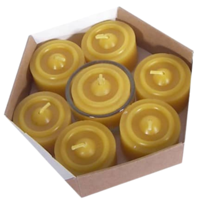 LOT DE 7 VEILLEUSES EN CIRE D'ABEILLE + SUPPORT
