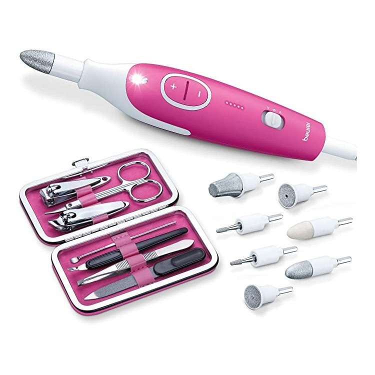 KIT DE MANUCURE/PEDICURE ELECTRIQUE 7 EMBOUTS LED BLANC ET ROSE