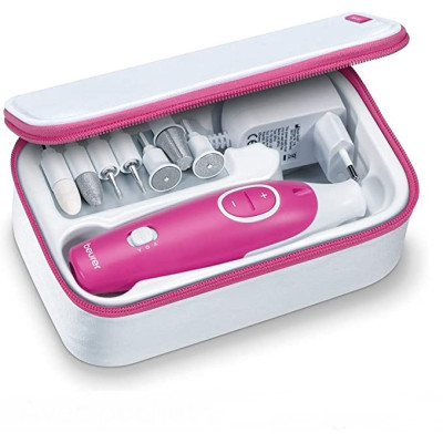 KIT DE MANUCURE/PEDICURE ELECTRIQUE 7 EMBOUTS LED BLANC ET ROSE 2