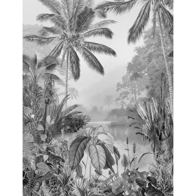 Pôster XXL IMPRESSÃO DIGITAL ''LAGO TROPICAL PRETO E BRANCO'' 200 x 270 CM
