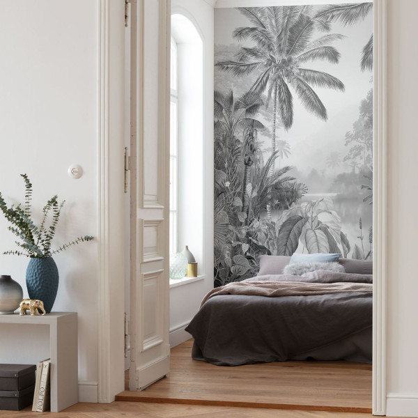 Pôster XXL IMPRESSÃO DIGITAL ''LAGO TROPICAL PRETO E BRANCO'' 200 x 270 CM