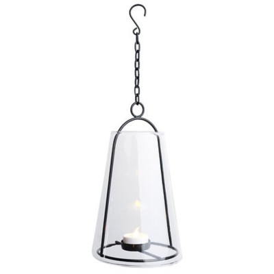 ALBERT LANTERN IN GLASS WITH LED CANDLE 23CM BLACK METAL