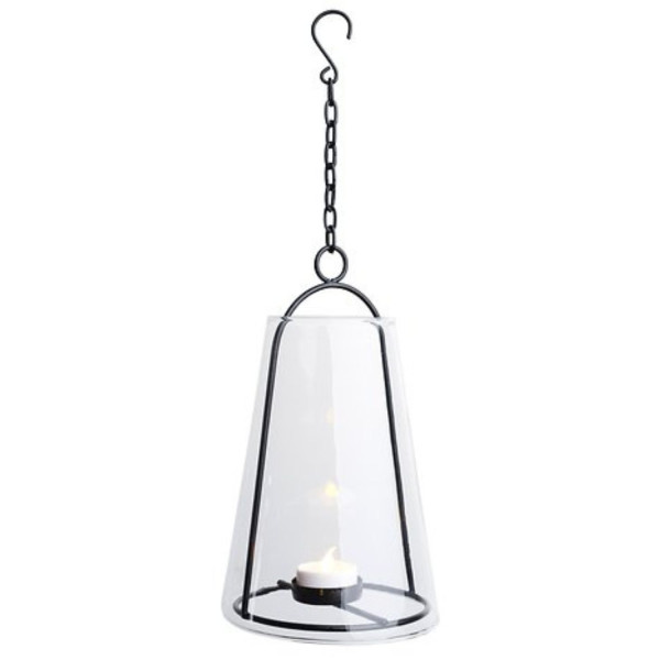 ALBERT LANTERN IN GLASS WITH LED CANDLE 23CM BLACK METAL