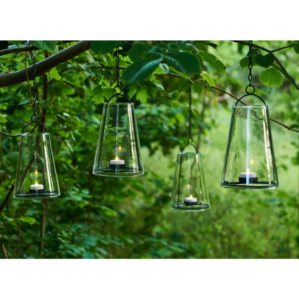ALBERT LANTERN IN GLASS WITH LED CANDLE 23CM BLACK METAL