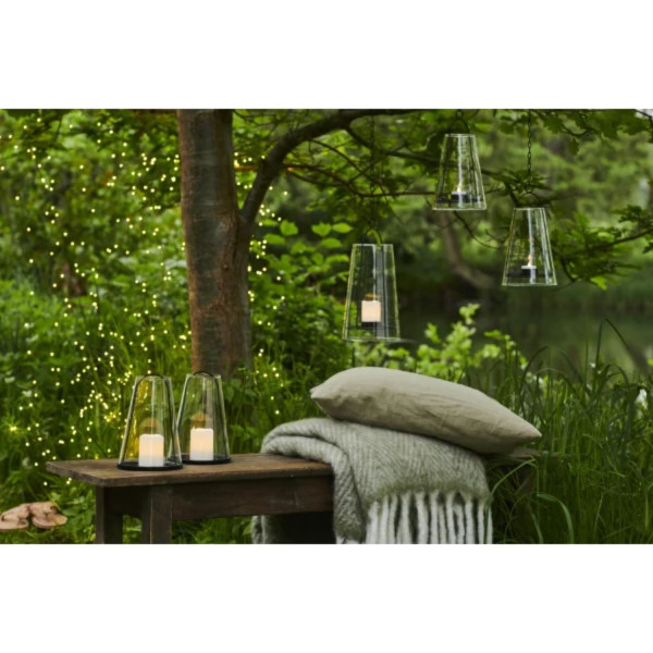 ALBERT LANTERN IN GLASS WITH LED CANDLE 23CM BLACK METAL