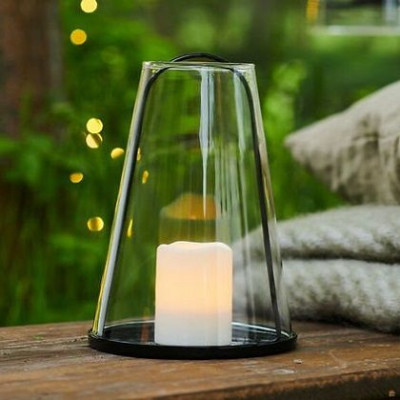 LANTERNE ALBERT AVEC BOUGIE LED 20CM VERRE ET METAL NOIR 2