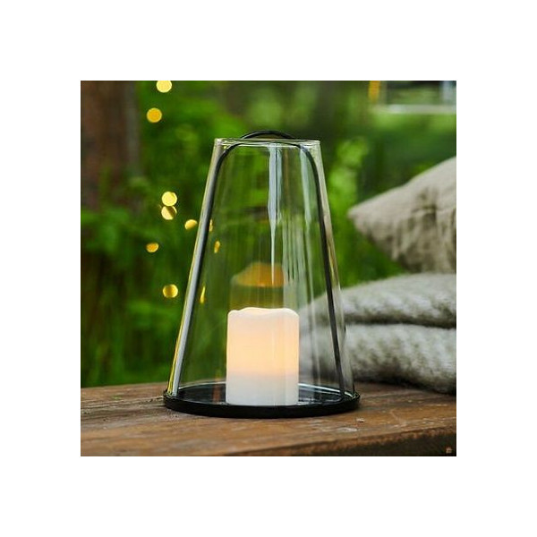 LANTERNE ALBERT AVEC BOUGIE LED 20CM VERRE ET METAL NOIR