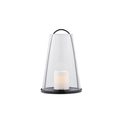LANTERNE ALBERT AVEC BOUGIE LED 20CM VERRE ET METAL NOIR