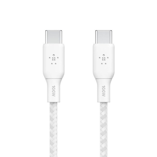 CABLE RENFORCE USB C VERS USB C 3M BLANC