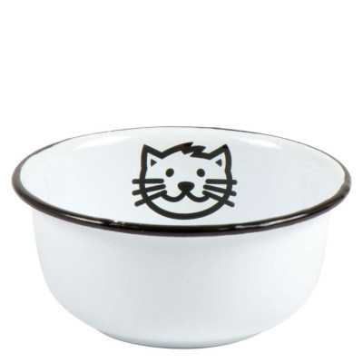 WHITE ENAMEL CAT BOWL Ã˜ 11 cm