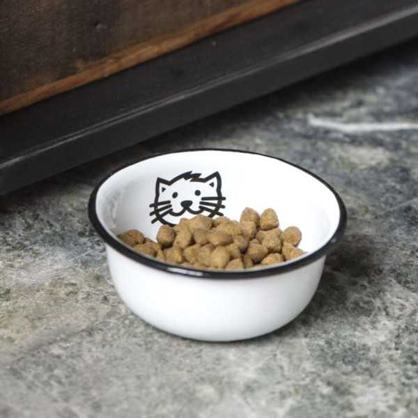 WHITE ENAMEL CAT BOWL Ã˜ 11 cm