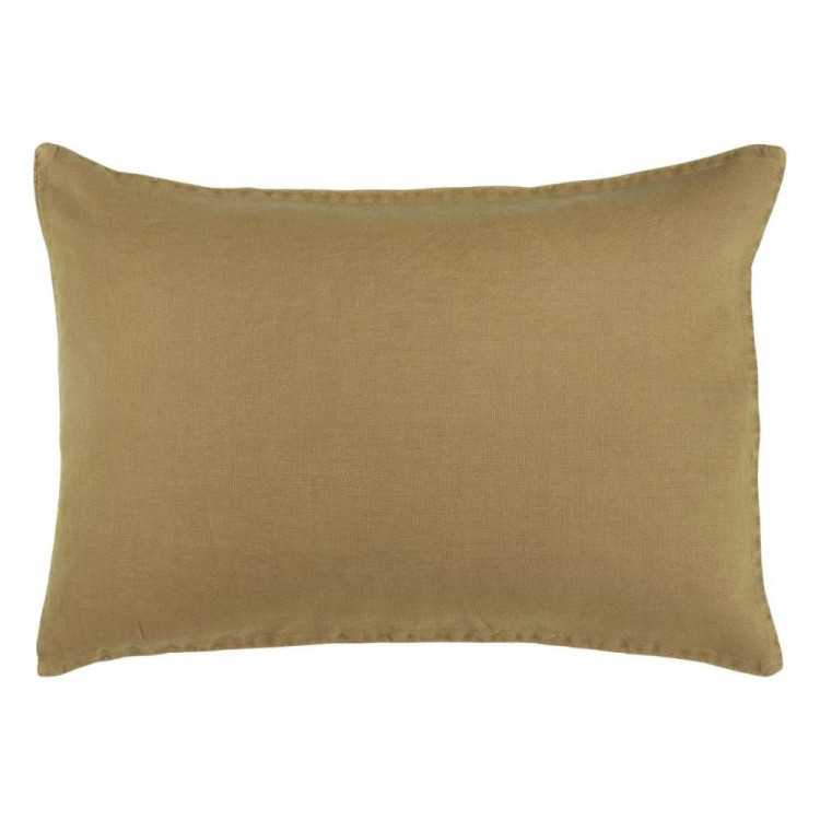 HOUSSE DE COUSSIN RECTANGULAIRE EN LIN MARRON DORE CHATAIGNE