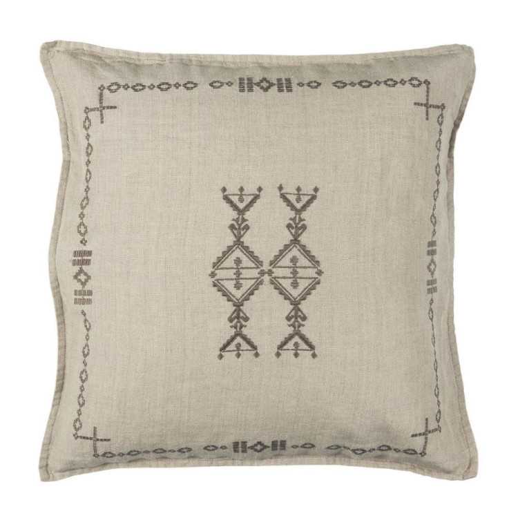 HOUSSE DE COUSSIN BRODEE CARREE EN LIN NATUREL BEIGE