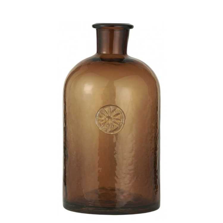 GARRAFA DE BOTICÁRIO COM PADRÃO DE FLOR DE VIDRO SOPRADO MARROM
