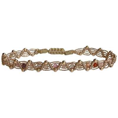 BRACELET COLORS-WEB PIERRES SEMI-PRECIEUSES PERLES ET OR ROSE 2