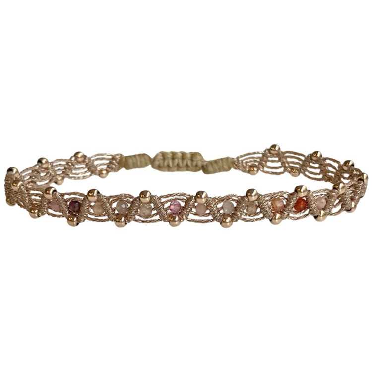 BRACELET COLORS-WEB PIERRES SEMI-PRECIEUSES PERLES ET OR ROSE