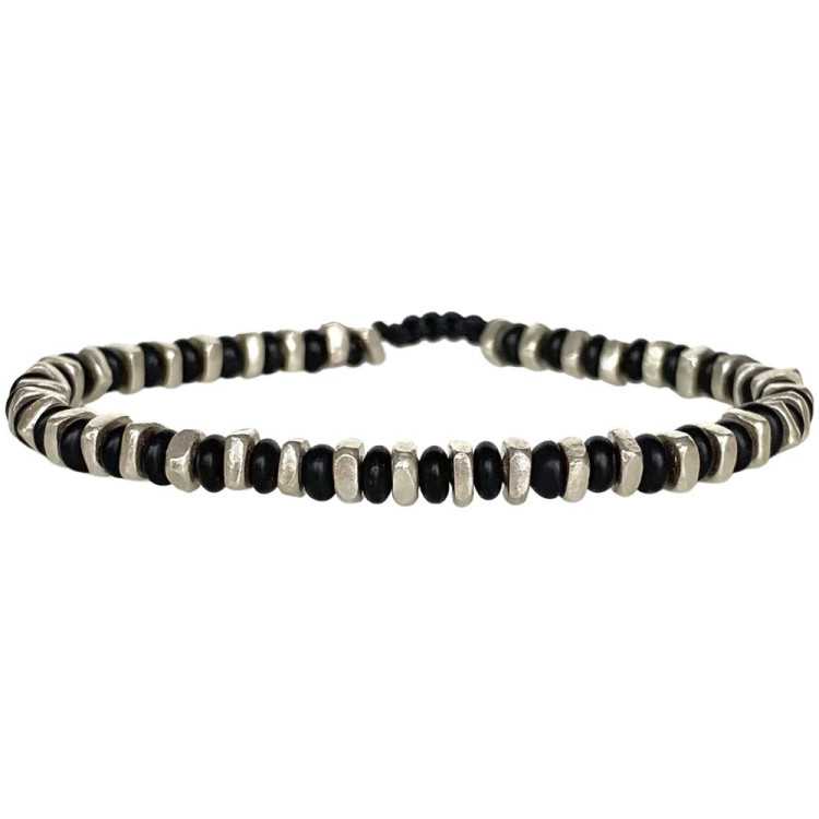 BRACELET STONES MEN 01 PERLES  ARGENT ET ONYX NOIR