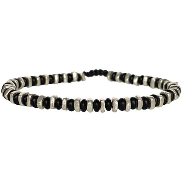 BRACELET STONES MEN 01 PERLES  ARGENT ET ONYX NOIR