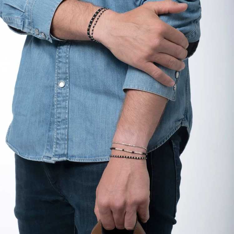 BRACELET SILVER MEN 07 PERLES DE VERRE ET ARGENT