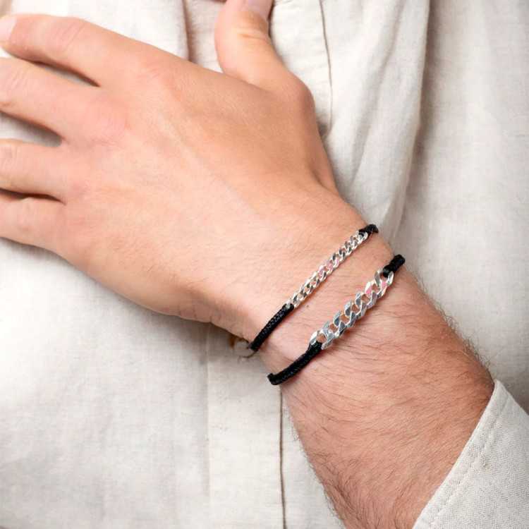 BRACELET SILVER MEN 10 PERLES DE VERRE ET ARGENT