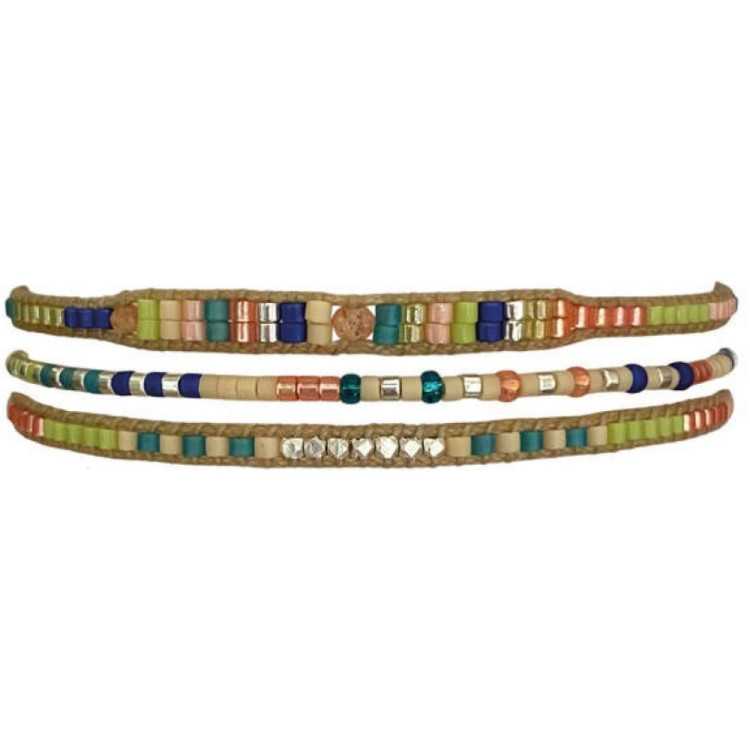 3 BRACELETS FAIT MAIN PIERRE DE SOLEIL PÊCHE ET PERLES DE VERRE